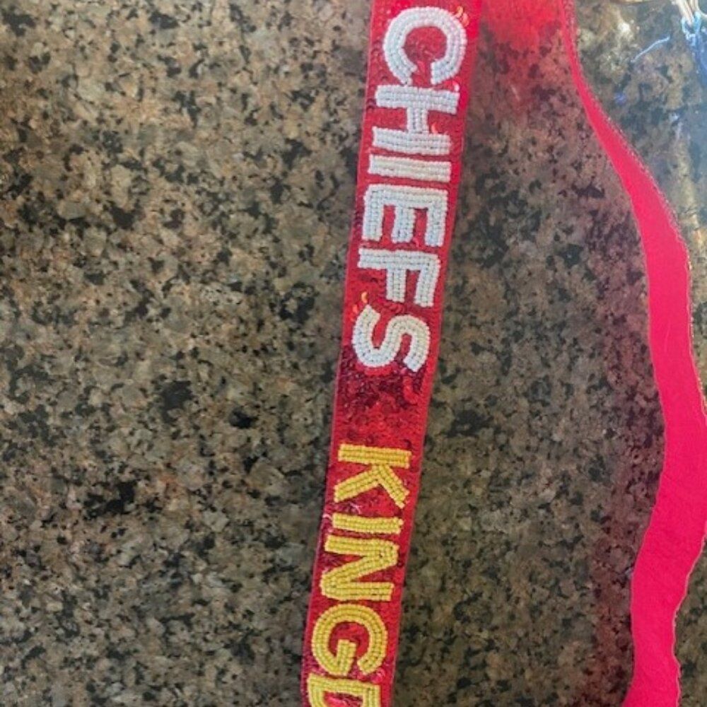 NEW Kansas City Chiefs Football KC Red Gold  Clear Bag Beaded Purse Strap - Picture 2 of 11